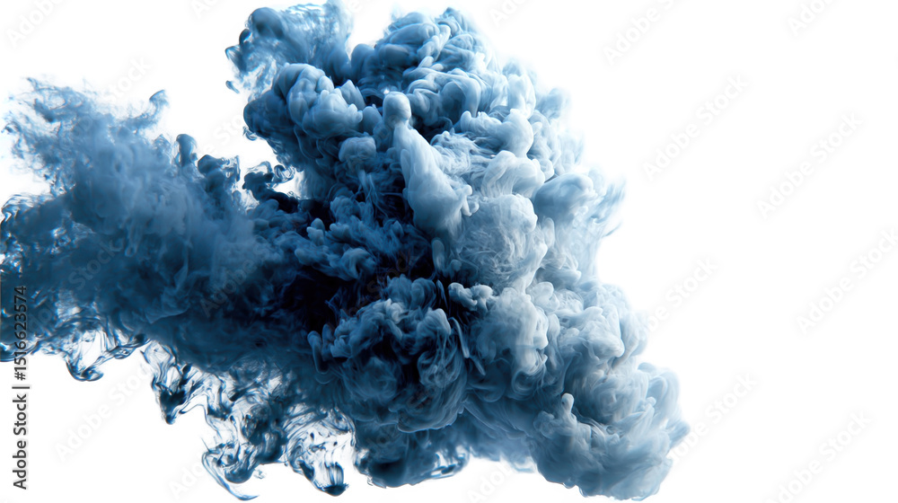 Fototapeta premium Blue smoke puff is expanding on a transparent background, creating an abstract and ethereal effect, perfect for adding a touch of mystery or drama to any project