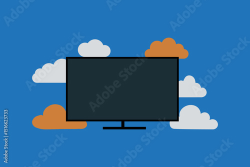 Modern flat screen tv with clouds background