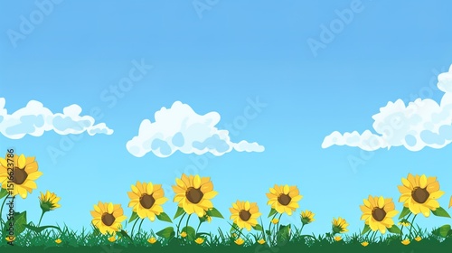 Vibrant Sunflower Blue Sky Visuals: Cheerful Compositions of Golden Sunflowers Against Clear Azure Skies, Soft Cloudscapes, and Warm Sunlight for Summer Campaigns, Wedding Invites, Wellness Brands