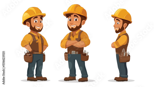 Cartoon Construction Worker with Safety Helmet and Toolbox Illustration