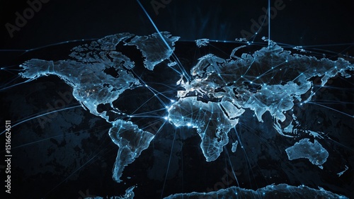 Planet earth glowing hologram showing international connections and data transfer