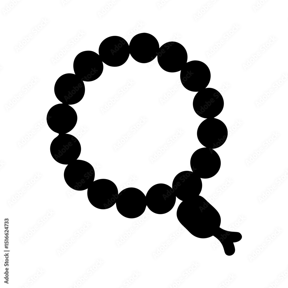 Obraz premium Black Prayer Beads Vector Icon – Rosary Silhouette Symbol for Meditation and Faith 