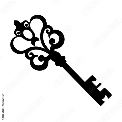 Ornate Skeleton Key Silhouette – Black Vector Icon

