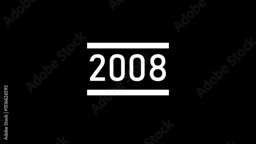Glowing 2008 year. on a black background. 4k illustration.	