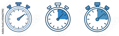 Stopwatch and timer icon outline set. Countdown vector clipart for sports and productivity apps. Transparent background