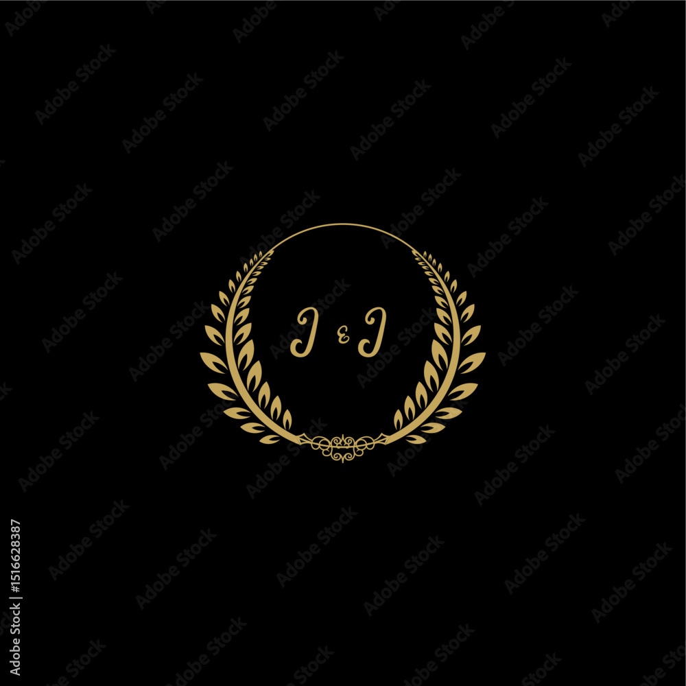 Naklejka premium JJ beautiful, feminine and elegant wedding monogram initial logo with circle floral gold