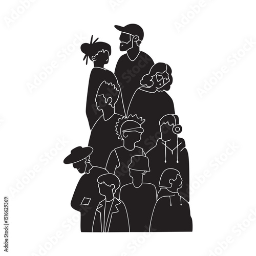 Hand-drawn various  silhouettes of people. Trendy vector illustrations. Black monochrome concept.