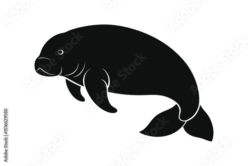 Manatee icon silhouette line art vector illustration with a white background