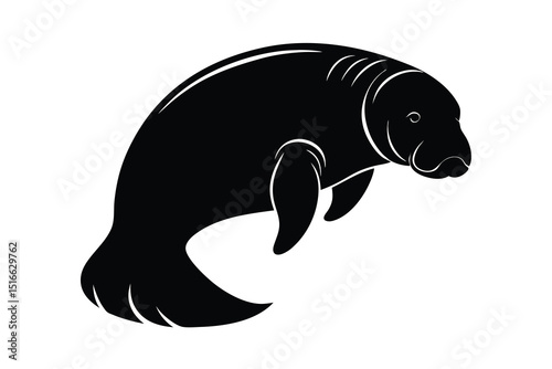 Manatee icon silhouette line art vector illustration with a white background