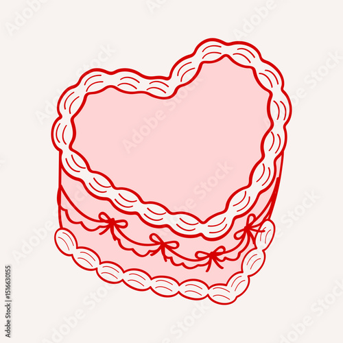 Hand drawn vintage cake illustrations. Wedding cake with cherry toppings and frosting layers. Vector flat doodle design for Valentines day, wedding invitation, birthday card.