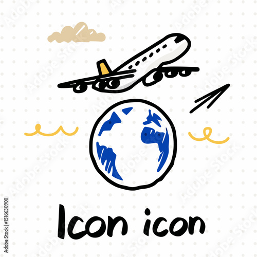 Stylized Commercial Airplane Flying Over Globe Vector – Travel and Aviation Icon Design

