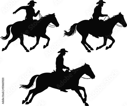 Cowboy riding a horse silhouette collection