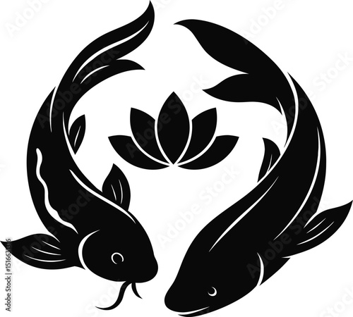 Fish Silhouette in Circular Motion with Lotus Flower