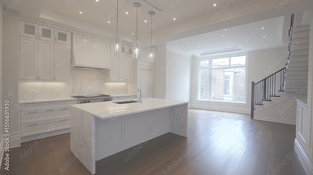 custom made wallpaper toronto digitalBright, open-plan kitchen with hardwood floors.