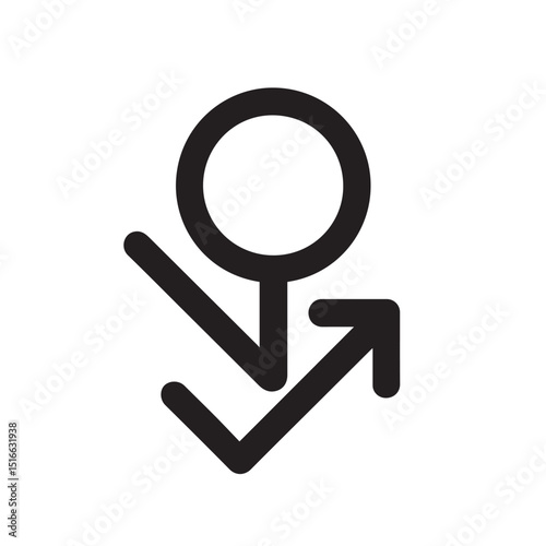 Symbolic Transition Icon: Abstract graphic featuring a gender symbol merging with an arrow, representing transition, progress, or evolution. The icon's lines are clean.