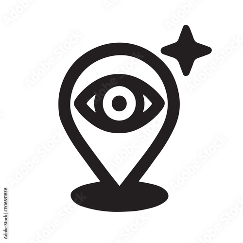 Visionary Location: A stylized icon representing precise location, a captivating eye within a pin, signifying the power of perception and vision within a specific area.