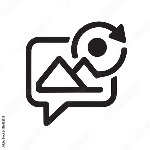 Image Refresh and Reimagination Icon: A modern graphic depicting the concept of image refresh or reimagination, showcasing a speech bubble with a landscape image.