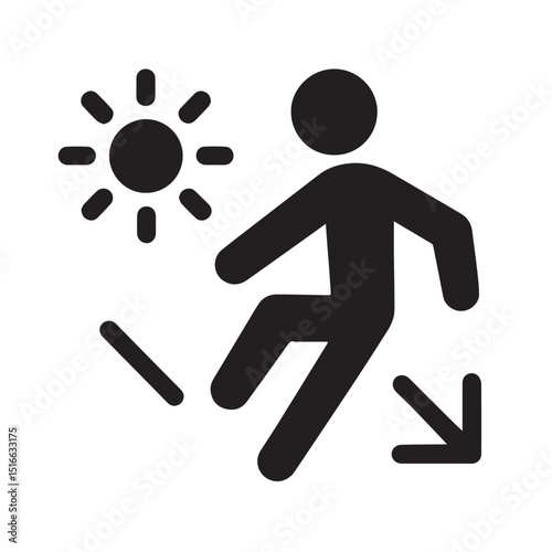 Iconic Step Ahead: A bold black icon captures the essence of a person striding forward towards a promising horizon, with the sun illuminating a path to the future.