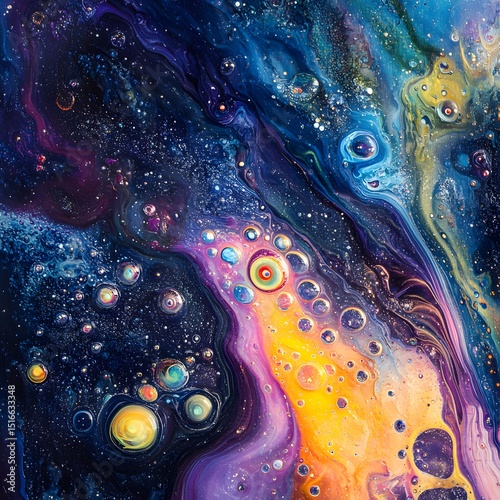 Colorful Liquid Bubbles Interacting in Macro Abstract Style with Beautiful Textures, abstract colorful background