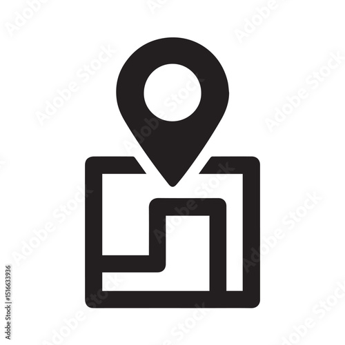 Navigating the Route: A meticulously designed black and white graphic depicting a location marker precisely pinpointing a specific point on a simplified map.