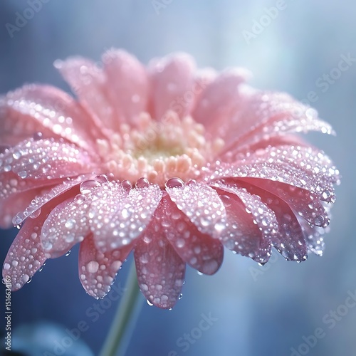 Delicate pink flower with water droplets