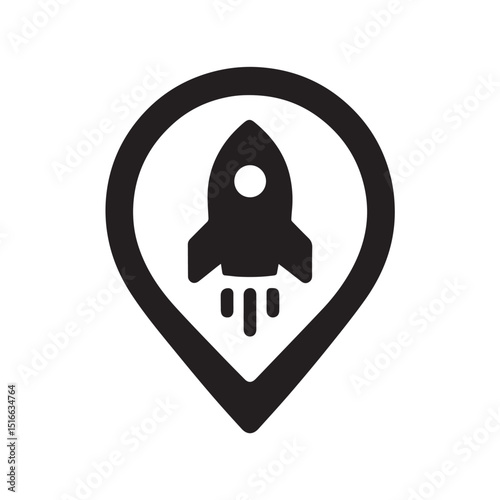 Rocket Location Icon: A stylized black icon presents a rocket lifting off within a location pin marker, symbolizing rapid growth and innovative positioning.