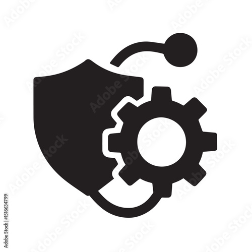 Digital Security and Gear: A graphic representation of digital protection featuring a shield, gear, and a data connection, all working together in the realm of technological security.