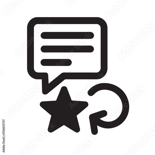 Star comment rating : a sleek symbol of a star paired with a speech bubble and looping arrow, symbolizing review.