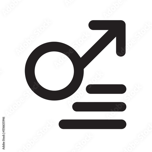 Mars Symbol Icon: A simple, bold graphic representation of the Mars symbol, elegantly rendered in monochrome, embodying strength and the essence of the male gender.