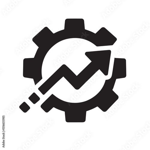 Progress in Gear: A dynamic symbol of industry innovation and technological advancement. Depicting a gear encompassing an upward trending arrow, symbolizing growth, improvement, and forward momentum.