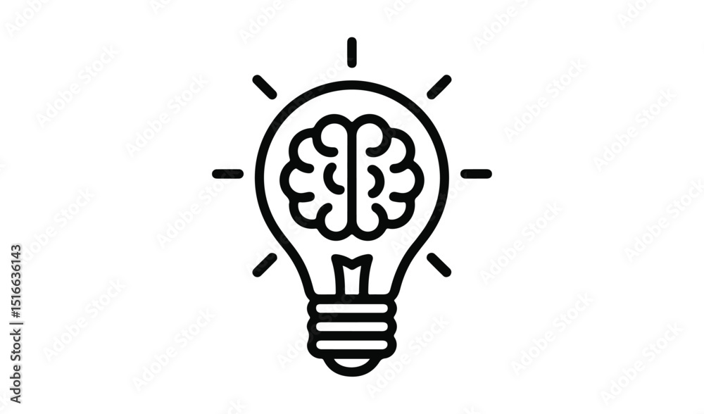 Creative Brainstorming Icon Vector Outline– Light Bulb with Brain Symbol for Innovation, Idea, and Intelligence Concepts Creative Brainstorming Icon Vector Outline– Light Bulb with Brain Symbol for Innovation, Idea, and Intelligence Concepts