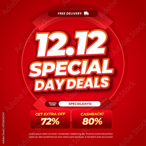 12.12 Special Shopping Sale discount deals Simple Red gradient Editable text effect mix Circle Promotion marketing banner