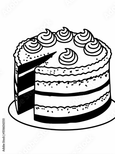 Delicious Layered Cake A Simple Line Drawing Illustration
