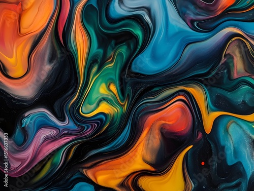 Colorful Liquid Paint Movement Captured Against a Dark Backdrop in Abstract Style, abstract colorful background with waves