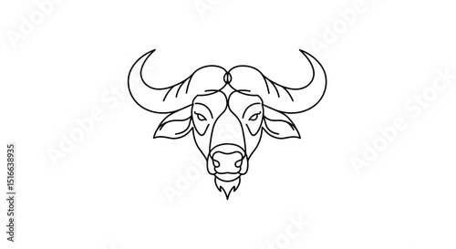 Elegant line art illustration of a majestic buffalo head, minimal design