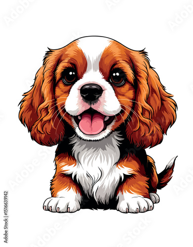 Cavalier King Charles Spaniel puppy dog vector cartoon clipart sticker drawing.Cute pet pup illustration.T shirt sublimation print for kids.Printable art..