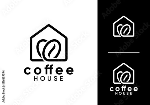 coffee bean with house building logo. simple modern coffee shop symbol vector design