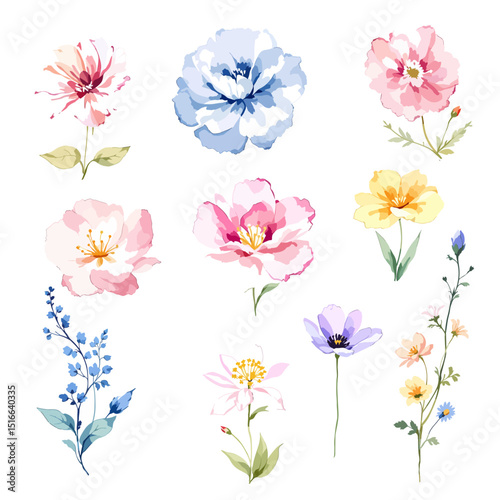 Set watercolor abstract Flowers Clipart, Beautiful floral bouquet illustrations set with watercolor hand drawn flowers