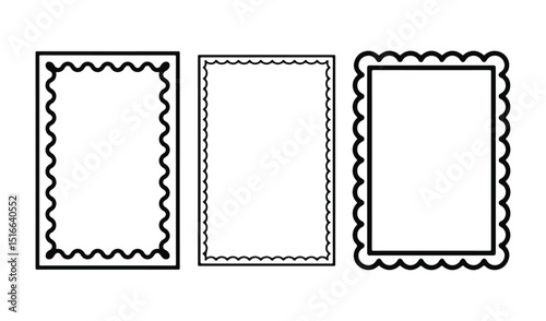 Frame Icon Set Vector Outline – Decorative Border, Die-Cut, and Wavy Edge Shapes. Transparent background