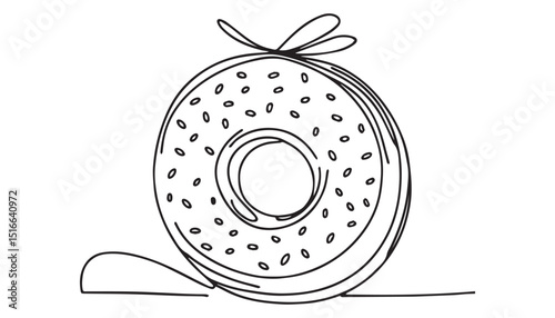 Continuous one single minimal line drawing bagel