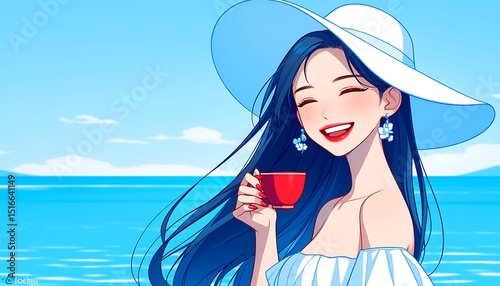 Woman Beach Drink Smile photo