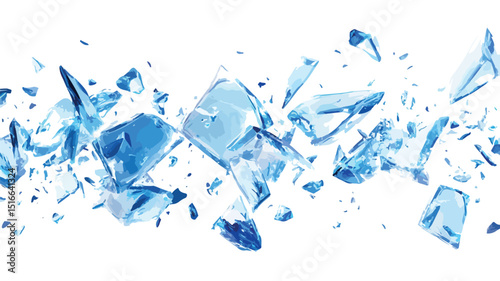 Explosive Blue Ice Shards Flying - Vector Illustration