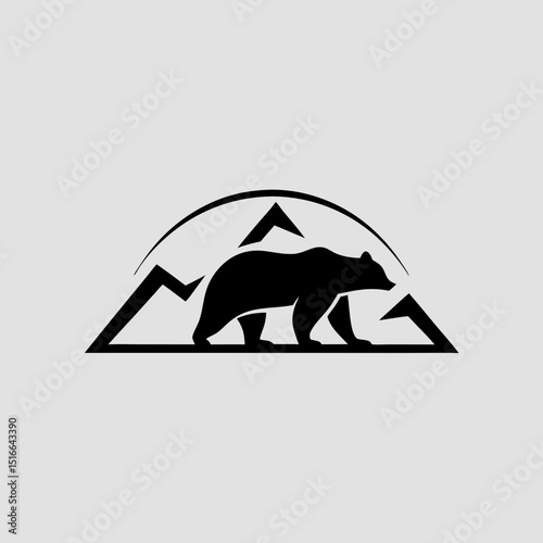 Bear on mountain trail silhouette vector illustration