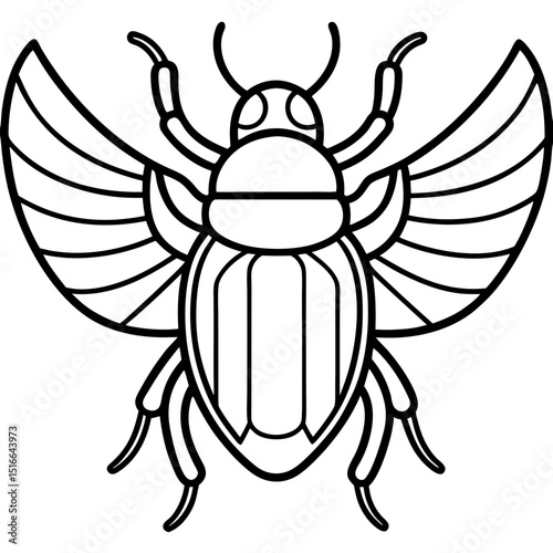 Scarab Beetle with Open Wings in Egyptian-Inspired Outline