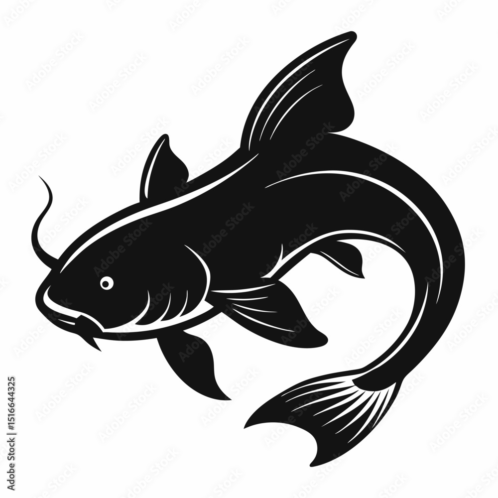 Fototapeta premium Simple bold black silhouette of a catfish design perfect for logos icons or graphic elements suitable for various creative projects