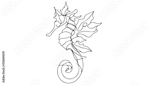 Continuous one single minimal line drawing seahorse 