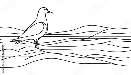 Continuous one single minimal line drawing gull