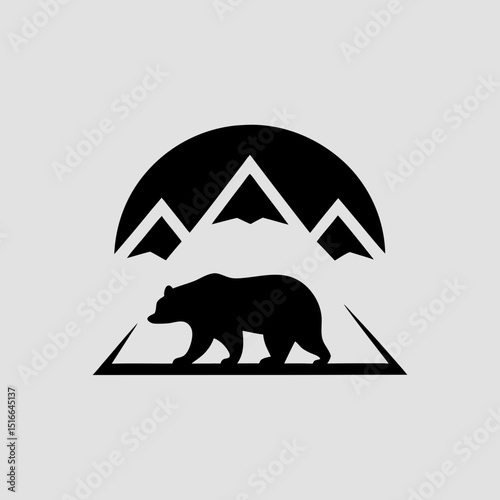 Bear walking on rocky mountain path vector illustration
