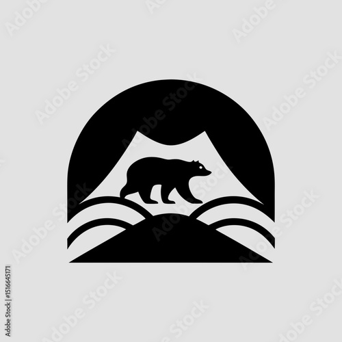 Bear on alpine ridge silhouette vector illustration