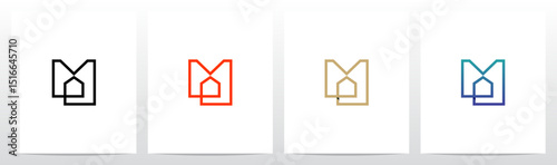 House Warehouse Symbol Outlines Lines Initial Letter Logo Design M